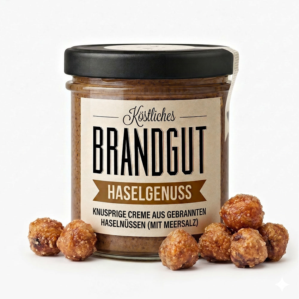 1 Glas "Brandgut" "Haselgenuss" Haselnusscreme mit gebrannten Haselnüssen
