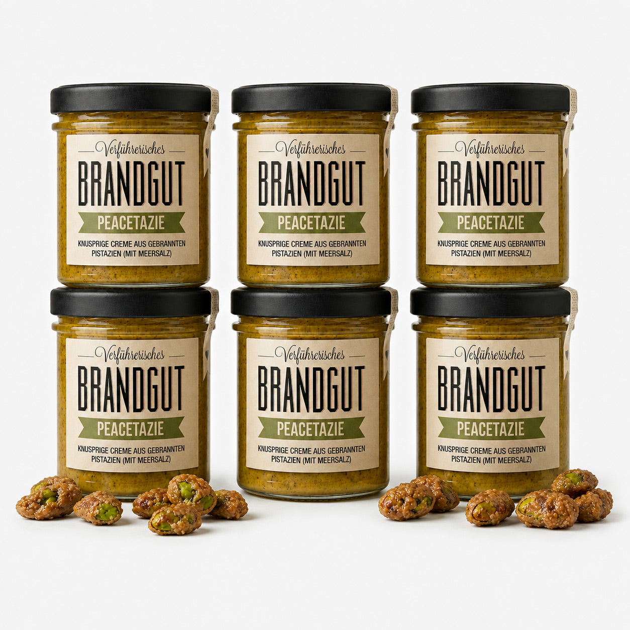 6 Gläser "Brandgut" "Peacetazie" Pistaziencreme mit gebrannten Pistazien
