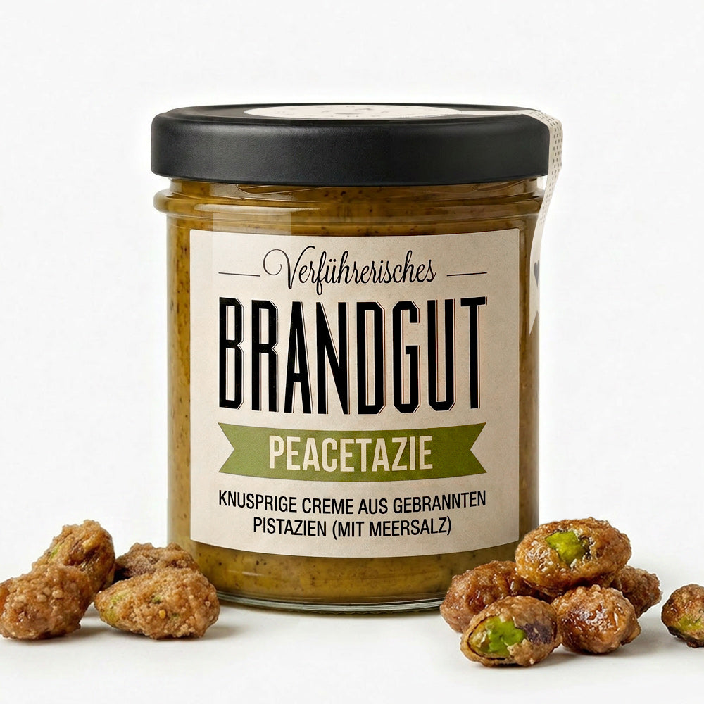 1 Glas "Brandgut" "Peacetazie" Pistaziencreme mit gebrannten Pistazien