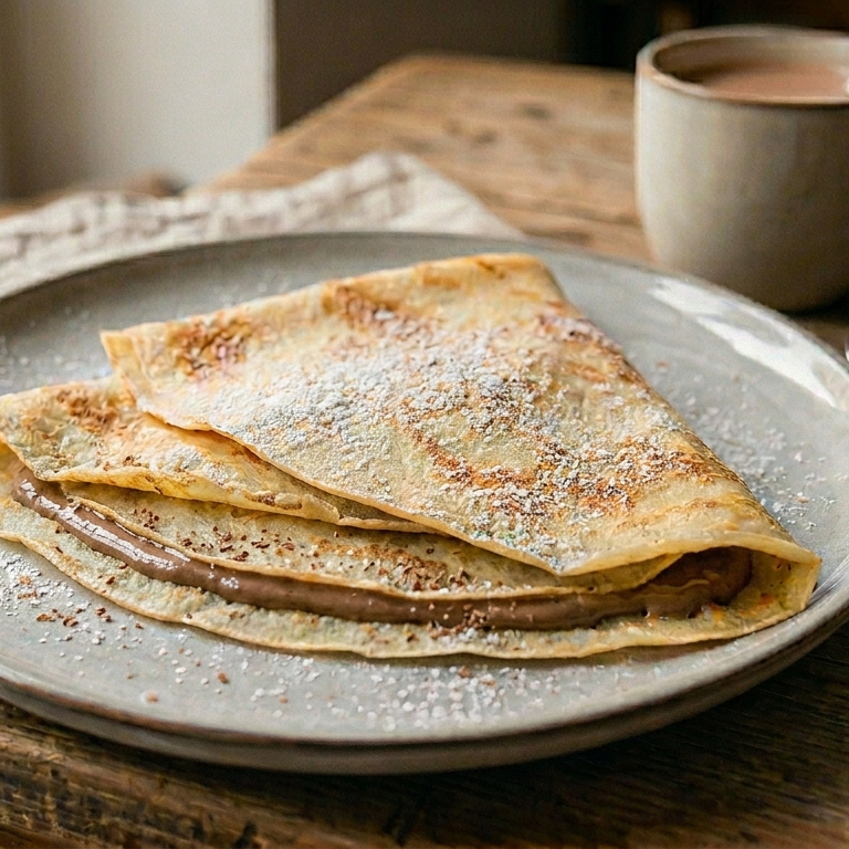 Crepe mit Haselnusscreme "Haselgenuss" von "Brandgut" auf hellem Keramikteller