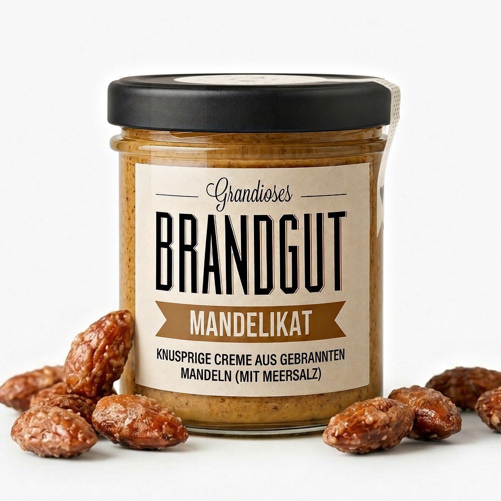1 Glas "Brandgut" "Mandelikat" Mandelcreme mit gebrannten Mandeln