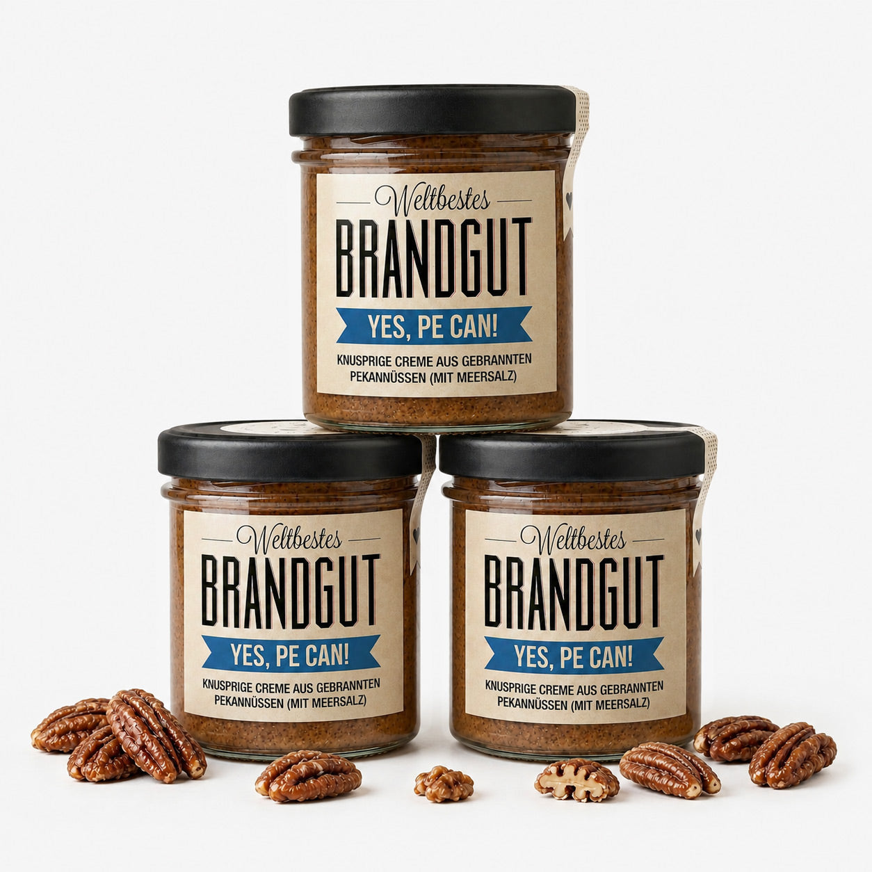 3 Gläser "Brandgut" "Yes, pe can" Pekannusscreme mit gebrannten Pekannüssen