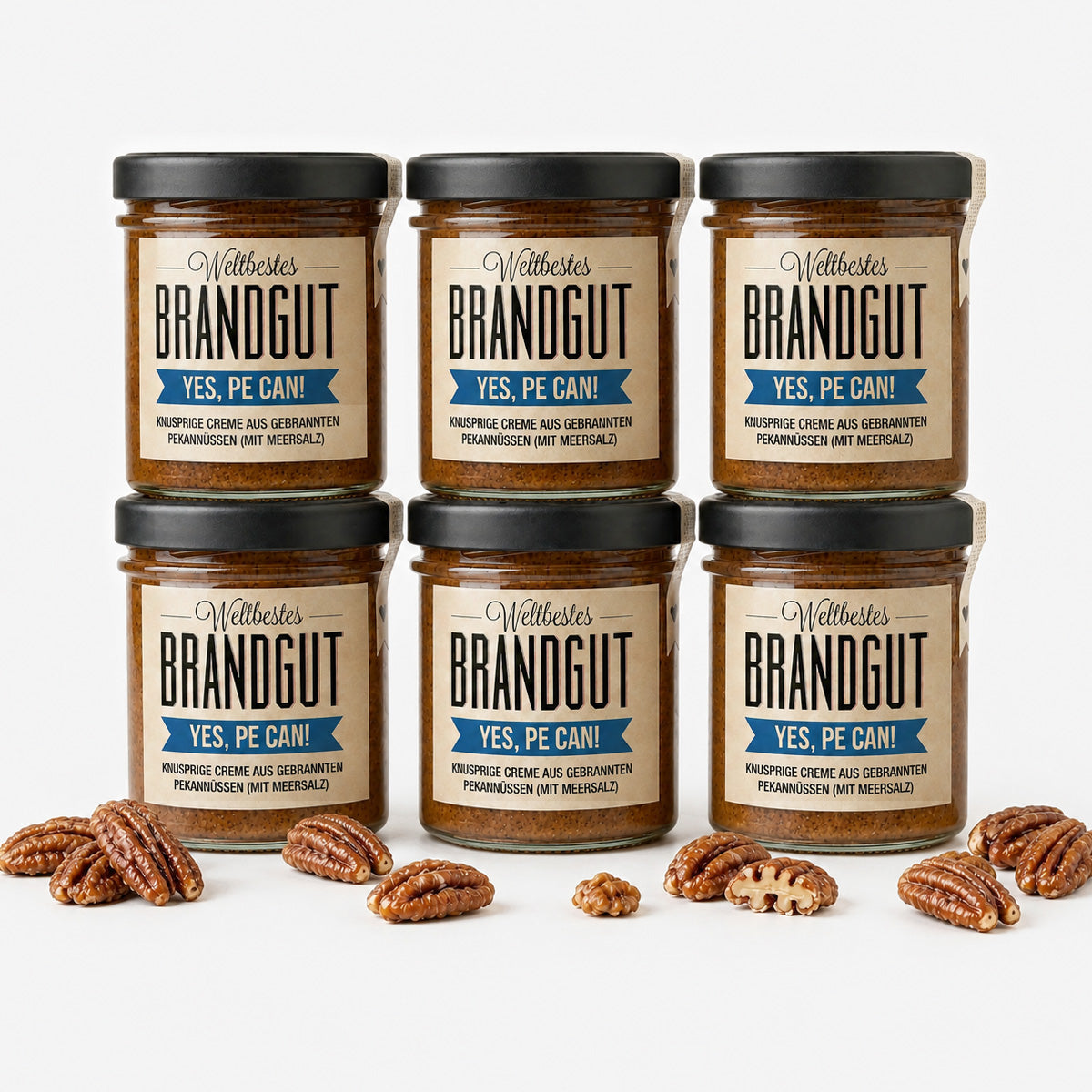 6 Gläser "Brandgut" "Yes, pe can" Pekannusscreme mit gebrannten Pekannüssen