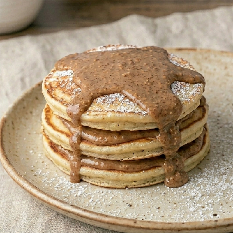 Pancakes mit Haselnusscreme "Haselgenuss" von "Brandgut" auf Teller